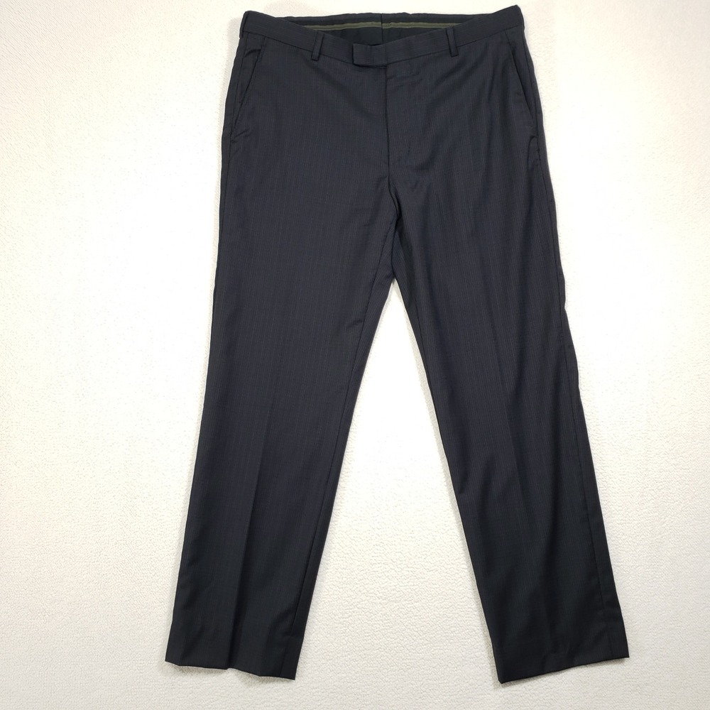 Z Zegna Suit Trousers Men 56R (38W) Gray Wool Micro-Check Flat Front Dress Pants